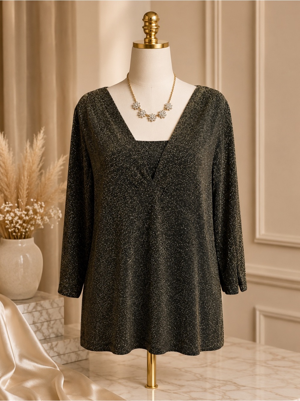 Plus Size Black and Gold Top Size 1X 🌼
